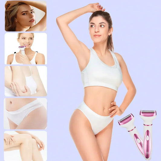 Women Epilators Electric Razor Shaver for Women,4 in 1 Painless Body Trimmer and Facial Hair Remover, Rechargeable Led Display - SHOPPING YARD