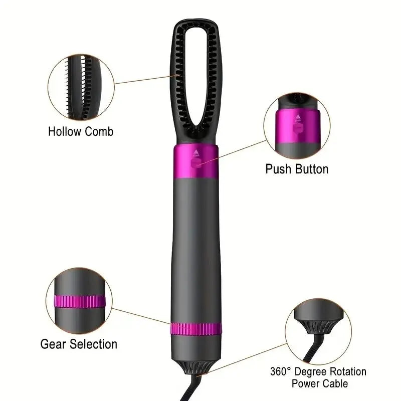 5 in 1 Negative Ion Hot Air Brush Kit Hair Dryer with 5 Detachable Brush Heads for Straightening and Curling Styling. - SHOPPING YARD