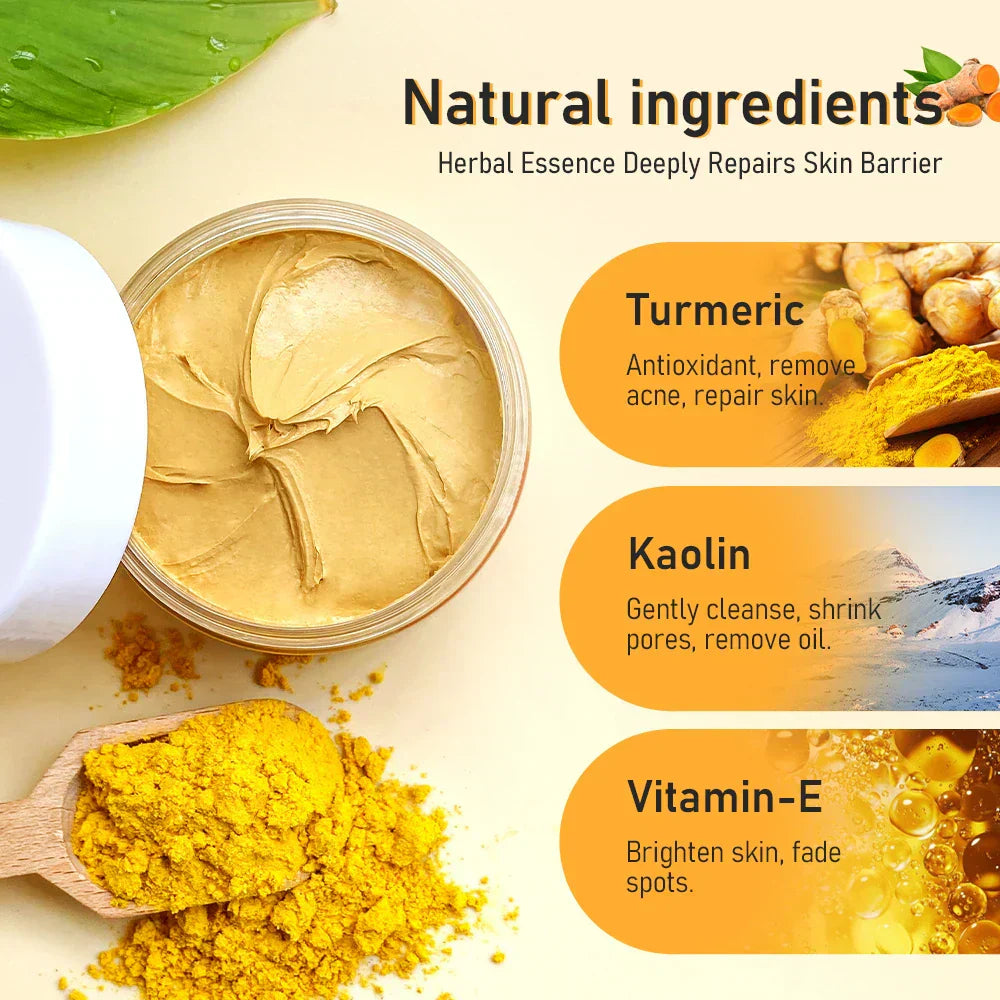 Turmeric Clay Mask Reduce Blackheads Clean Pores Soothe Acne Prone Skin Brightening Deep Cleaning Minimize Pores Skin Care 120g - SHOPPING YARD