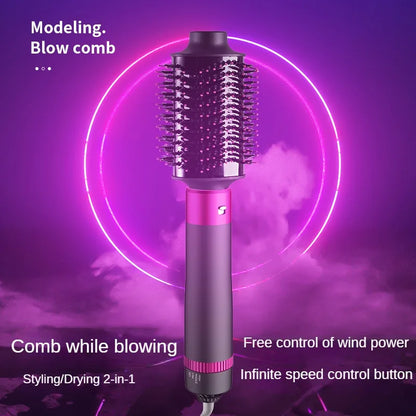 5 in 1 Negative Ion Hot Air Brush Kit Hair Dryer with 5 Detachable Brush Heads for Straightening and Curling Styling. - SHOPPING YARD