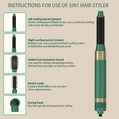 Hair Dryer Brush Detachable 5-in-1 Styling & Drying System, Quick Drying, Curl Smoothing & Styling, Automatic Curls - SHOPPING YARD