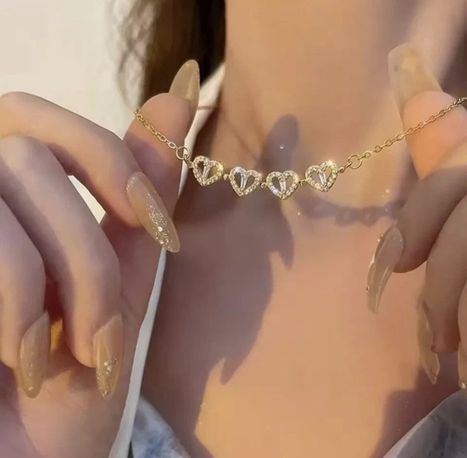 Real 18K Gold Plated Magnetic 4 Four Heart Pendant Leaf Clover Necklace