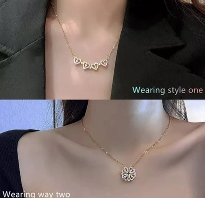 Real 18K Gold Plated Magnetic 4 Four Heart Pendant Leaf Clover Necklace